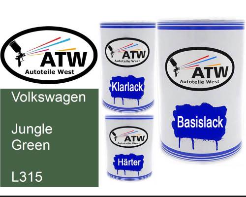 Volkswagen, Jungle Green, L315: 500ml Lackdose + 500ml Klarlack + 250ml Härter - Set, von ATW Autoteile West.